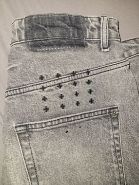Ksubi Washed Gray High-Rise Jeans with Black Cross Embroidery
